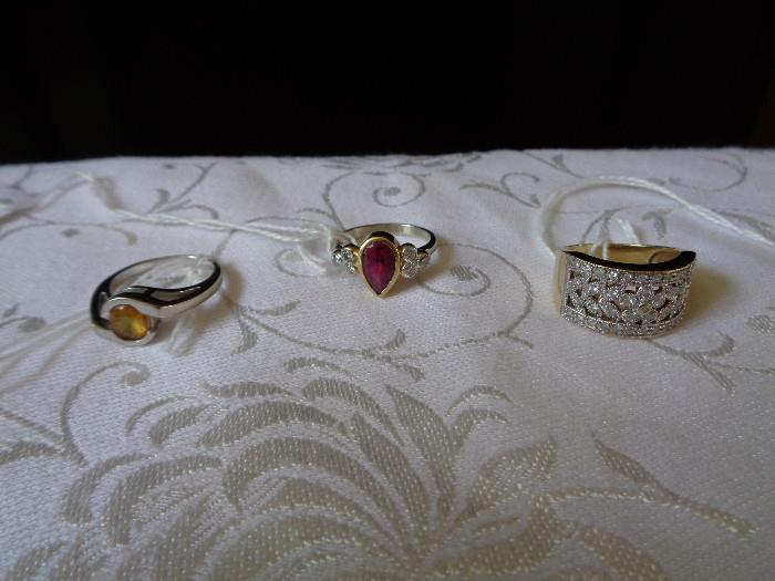 Yellow Sapphire (Rare) in White Gold Ring, Ruby and Diamond set in Gold Ring, Diamond Chip Gold Ring