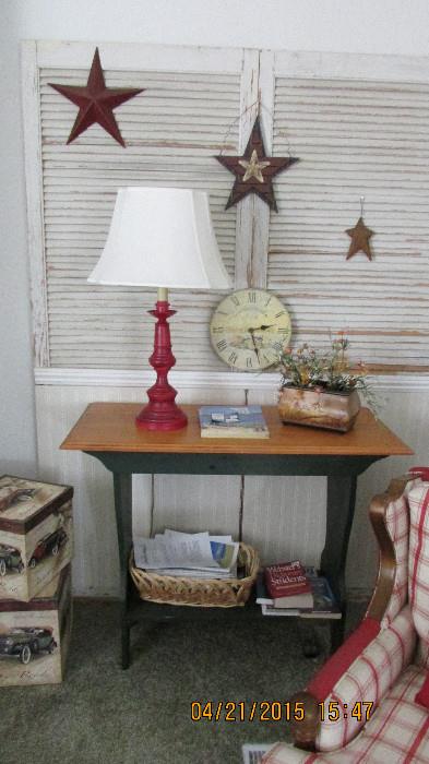 Sofa table lamp clock shutters and other decor items