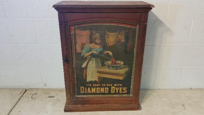 Antique Diamond Dyes Cabinet, Tin Litho Front