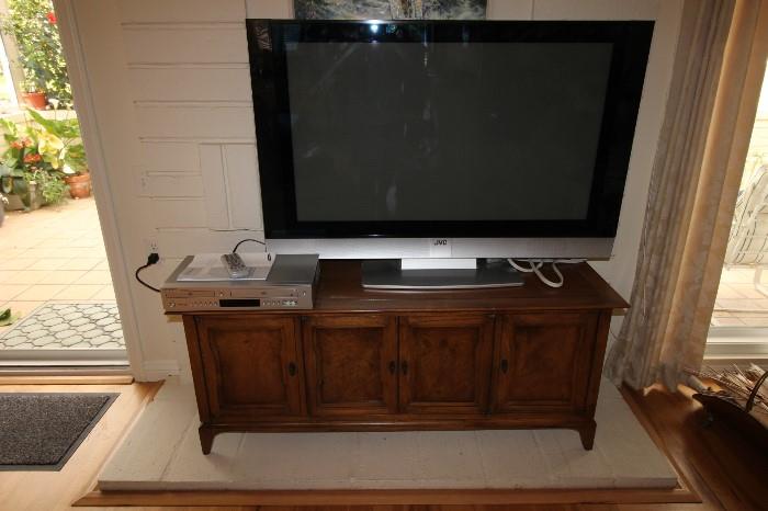 JVC Plasma TV, mid century storage cabinet.