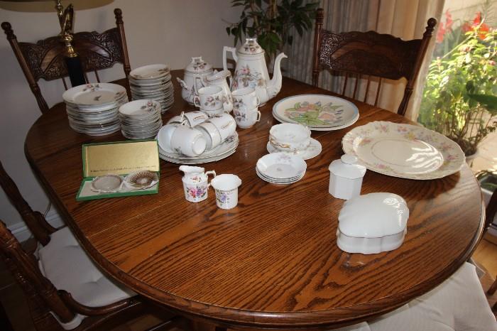 Limoges pieces, Crown Derby porcelain. Unmarked china set.