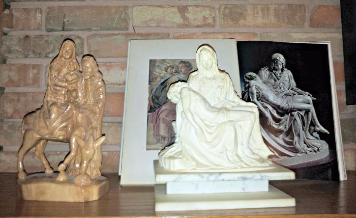 Joseph, Mary and Jesus (wooden) from Jerusalem and marble copy of Michaelangelo's Pieta