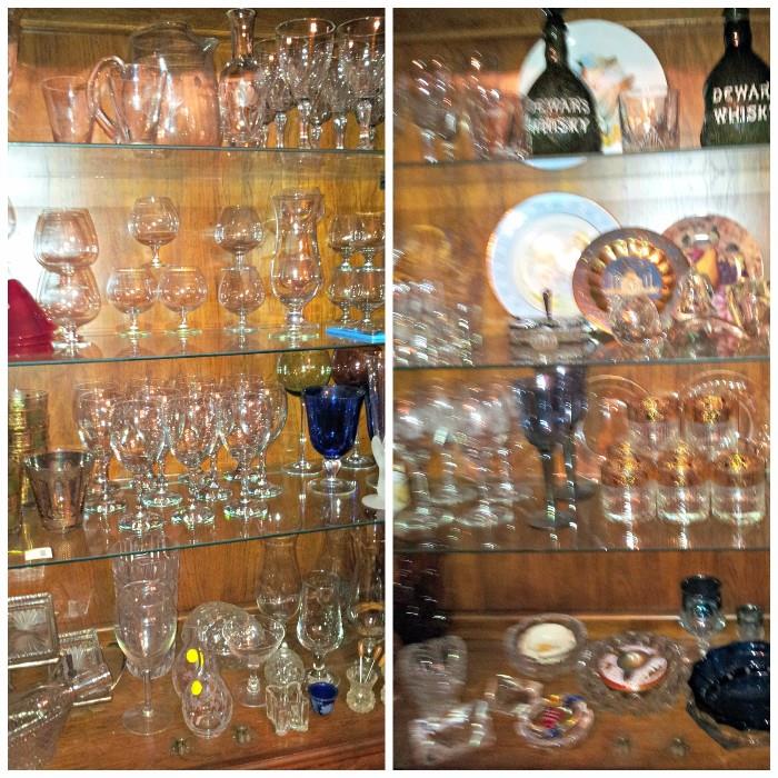 Crystal stemware, vintage ashtray collection, barware