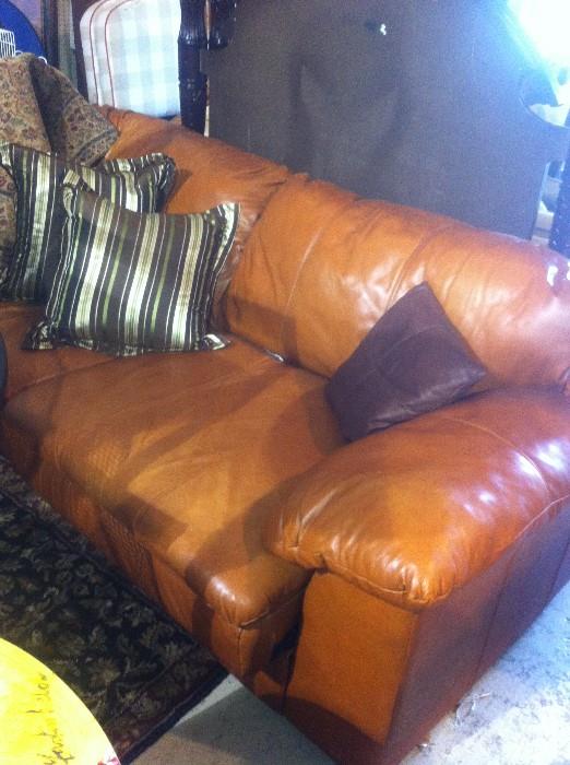 LEATHER SOFA PLUS CHAIR AND OTTOMAN