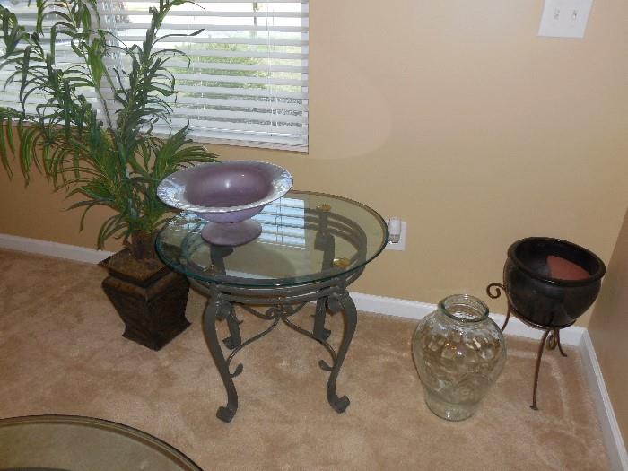 glass top side table, misc.