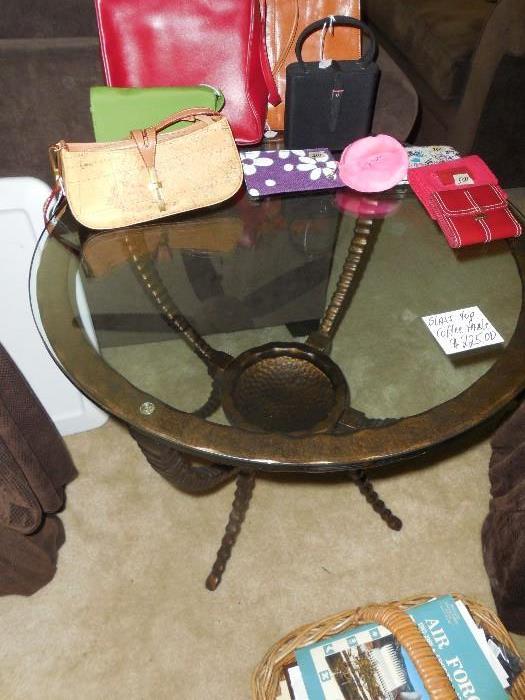 heavy metal glass top end table