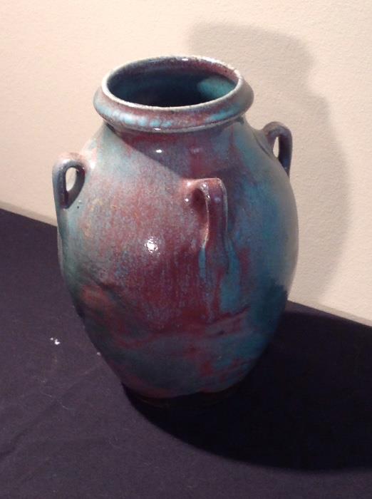 Ben Owen III Chinese Blue 4 Handled Vase signed and dated 1995