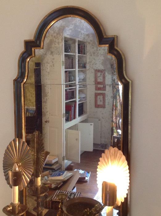 Mid 20th C Black and Gold Key Hole Mirror