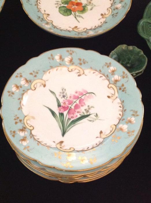19th C. English Porcelain Hand Painted Botanical Dessert Service