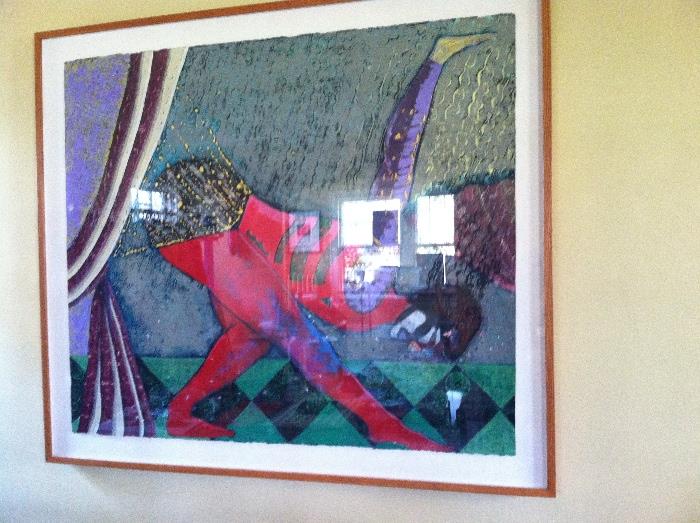 Bustos, '89 artist signed & framed mixed media painting on paper