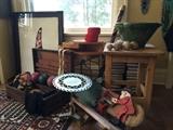 Alaskan prints, signed & framed, brass side table, handmade, artist signed wooden & vintage jewelry boxes