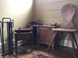 Fireplace tools from Luminaire, vintage pine furniture & armoire