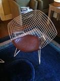 Pair of Harry Bertoia original white diamond chairs w/ tan cushions