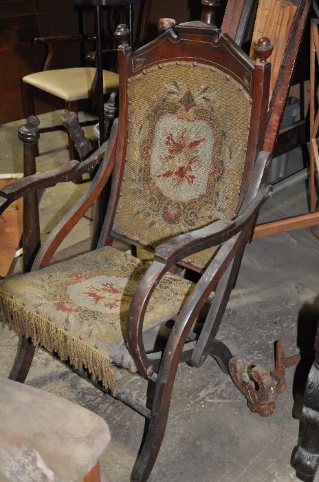 Fine old 1800s needlepoint folding fireside chair