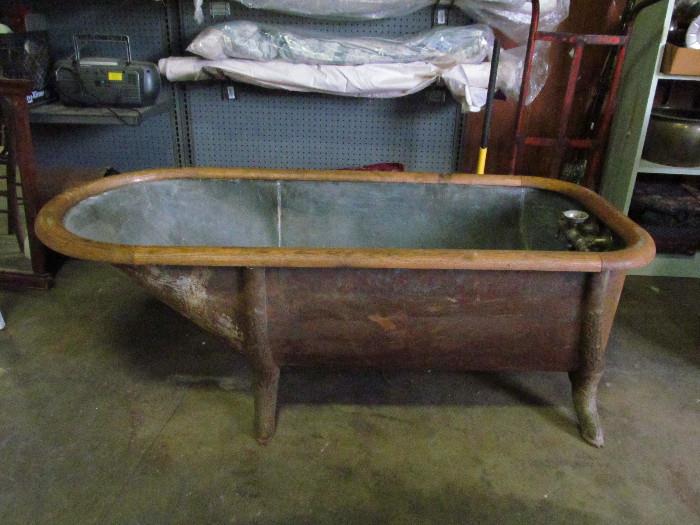Antique Copper Bathtub With Oak Rim - Beautiful.