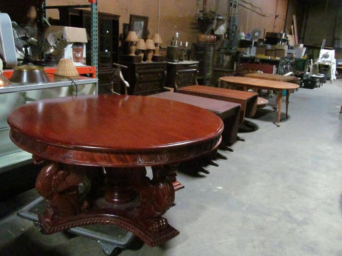 Lots of good antique dining room/kitchen tables from Europe and the United States.