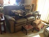 Leather sofa..Olive green, recliner by LaZboy