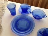 Very pretty blue depression glass.  5 pc. luncheon place setting, service for 4.  20 pieces total