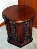 Beautiful Oak end table with octagon base and storage shelf inside.