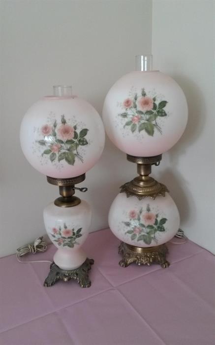 matching pair of antique lamps