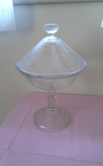depression glass covered candy dish