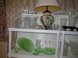 Cut Glass, green depression glass