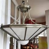 White Glass And Pewter Chandelier 