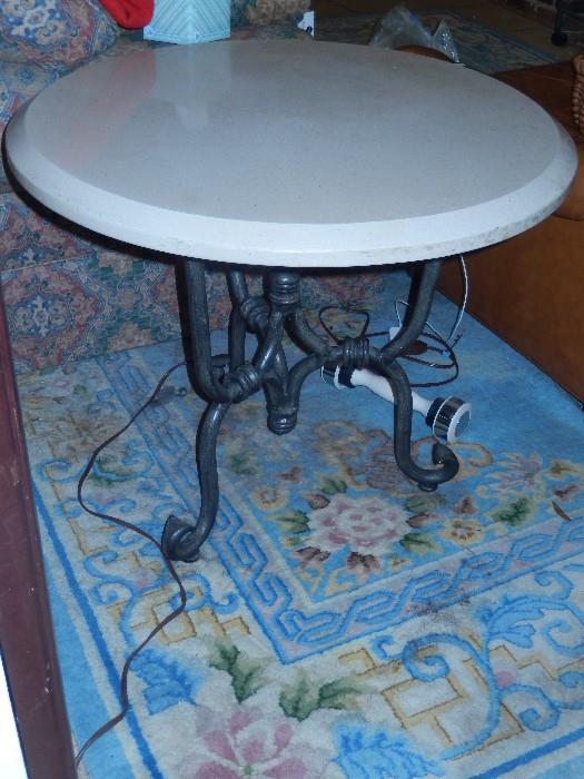 IRON AND FAUX MARBLE TOP TABLE