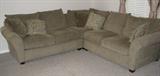 Pre-selling - This is a very nice sectional sofa by Alan White in a soft chenille fabric. The sofa was purchased at Star Furniture 3 years ago and is in pristine condition. The color is a neutral taupe or light olive and the 5 pillows shown in the pictures are included. Measurements: 100" from the arm to back corner on each side. $695
