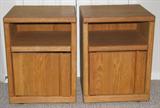 Pre-selling - Nightstand with storage cabinet (two available) on casters. Measurements: 18.25” wide x 16.75” deep x 25” tall - $90 each