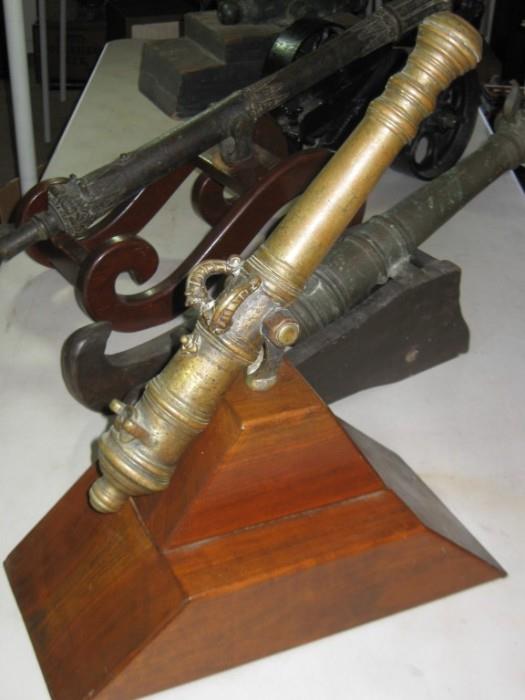 SOLID BRONZE CANNON on WOOD MOUNT.  ABOUT 18"