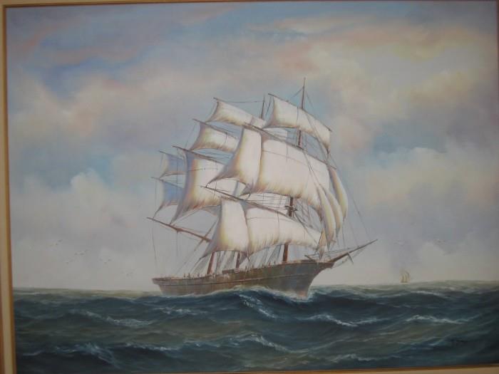 VERY LARGE OIL ON CANVAS T. JONES CLIPPER SHIP PAINTING