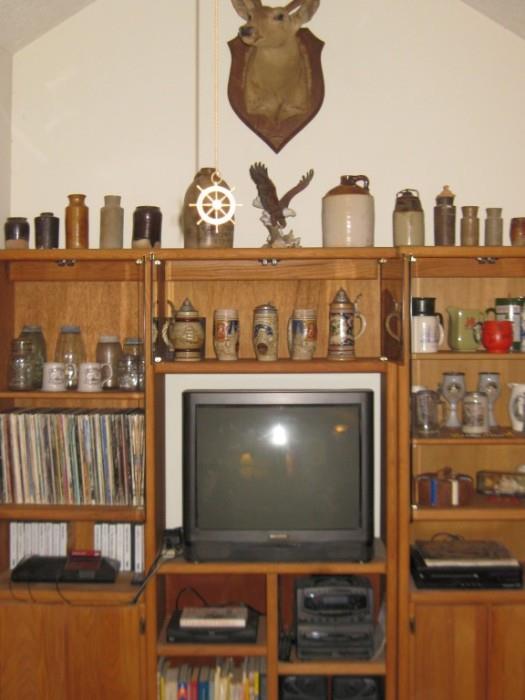RECORD ALBUMS, STEINS, STONEWARE JUGS