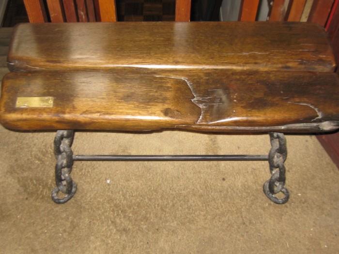 CHAIN LEG BENCH made with wood from the schooner ship J F TRACY 1886 SAND BAY BEACH, MICHIGAN