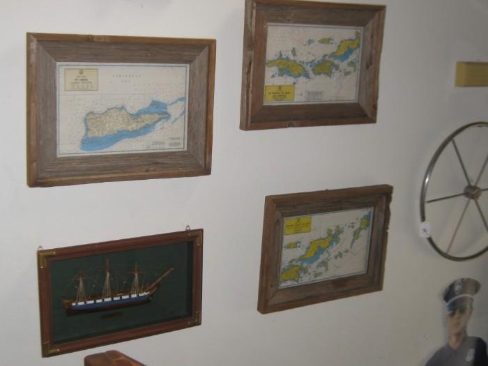 VINTAGE ISLAND MAPS, USS CONSTITUTION SHADOWBOX