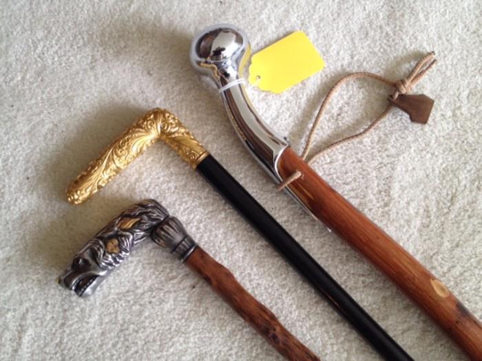 Gold, Bone & Sterling Handled Walking Sticks