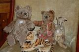 Selection of Steiff bears, kangaroo, and tiger from early 1940's