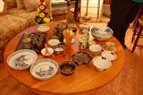 Carnival glass pieces and oriental dishware
