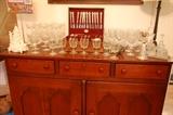 Gorham crystal, silver flatware and cherry buffet