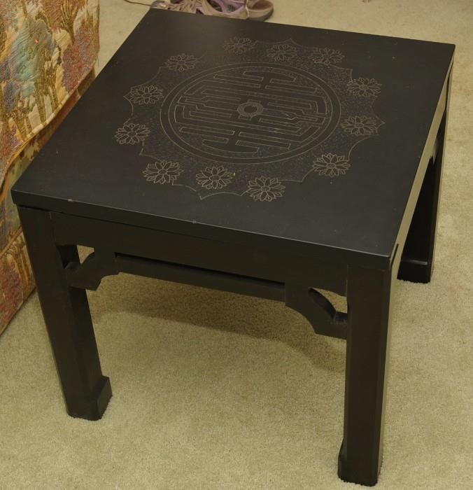 ORIENTAL HEAVY CARVED SLATE TOP TABLE