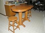 Whitacre's solid oak pub table with two stools