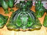Large collection of U.S. Glass Emerald Herringbone, also known as "Florida" glass. Circa 1898.