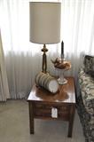 Vintage 2 drawer side table with Royal Haeger candle holder with bowl