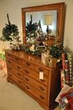 Gorgeous vintage maple double dresser with attached mirror