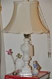 Vintage white marble bedside lamp with silk shade
