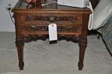 Vintage 2 drawer carved wood side table