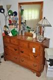 Vintage made in USA maple double dresser with mirror