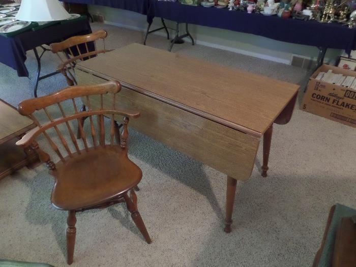 Ethan Allen drop leaf table with two captain chairs 