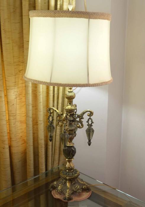Vintage Brass Lamp with Crystals 