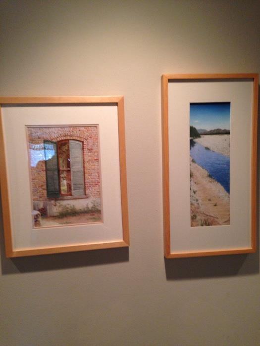 Fran white Shurtleff watercolor original and Jeffrey Cannon pastel under glass, both in maple frames.